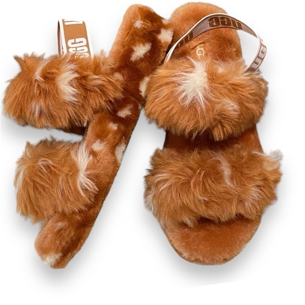 NIB UGG Women's Oh Yeah Spots Slipper 1118165 Natural Real Lamb Fur | Size 6